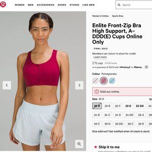 LAST CHANCE NWT Lululemon Enlite Front-Zip Bra High Support, 30D